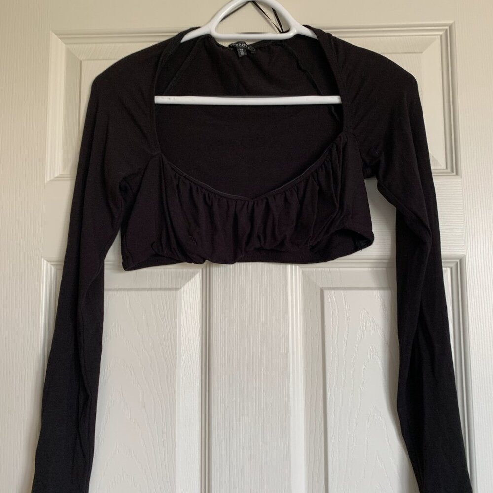 Long Sleeve Black Bra Style Halter Top